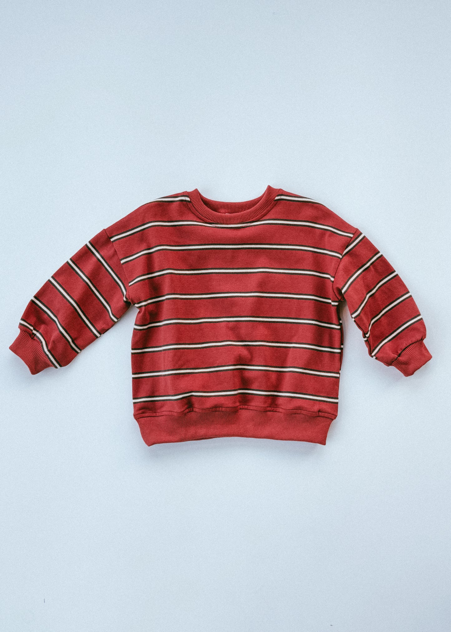 Lightweight Striped Crewneck- Rust Red