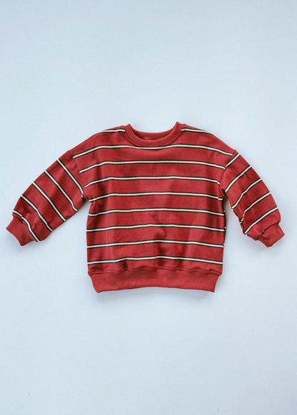 Lightweight Striped Crewneck- Rust Red