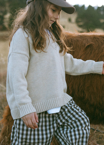 Knitted V-Neck Sweater- Oat