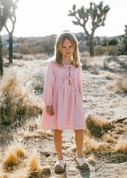 Front Tie Dress- Baby Pink