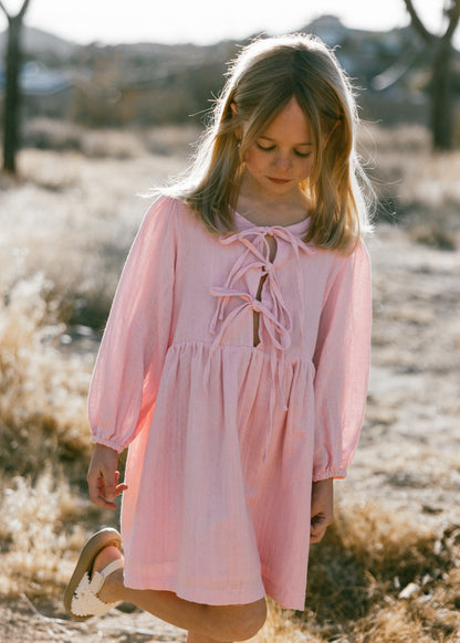 Front Tie Dress- Baby Pink