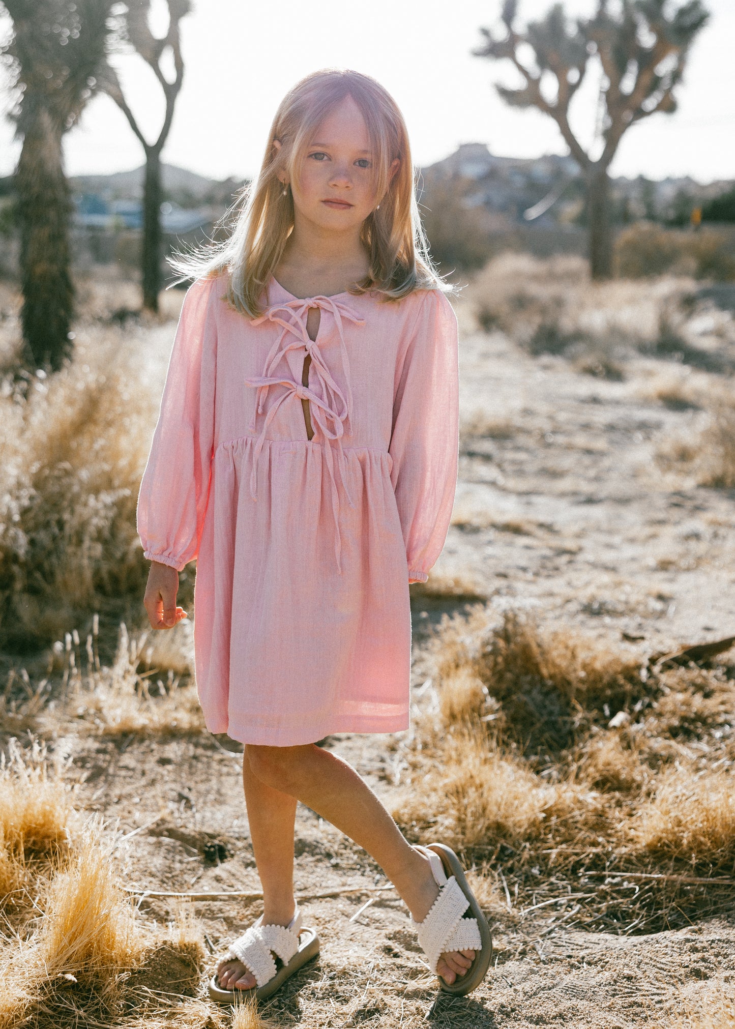 Front Tie Dress- Baby Pink