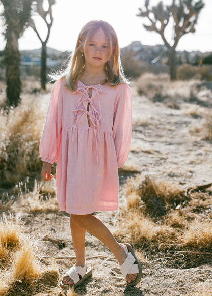 Front Tie Dress- Baby Pink