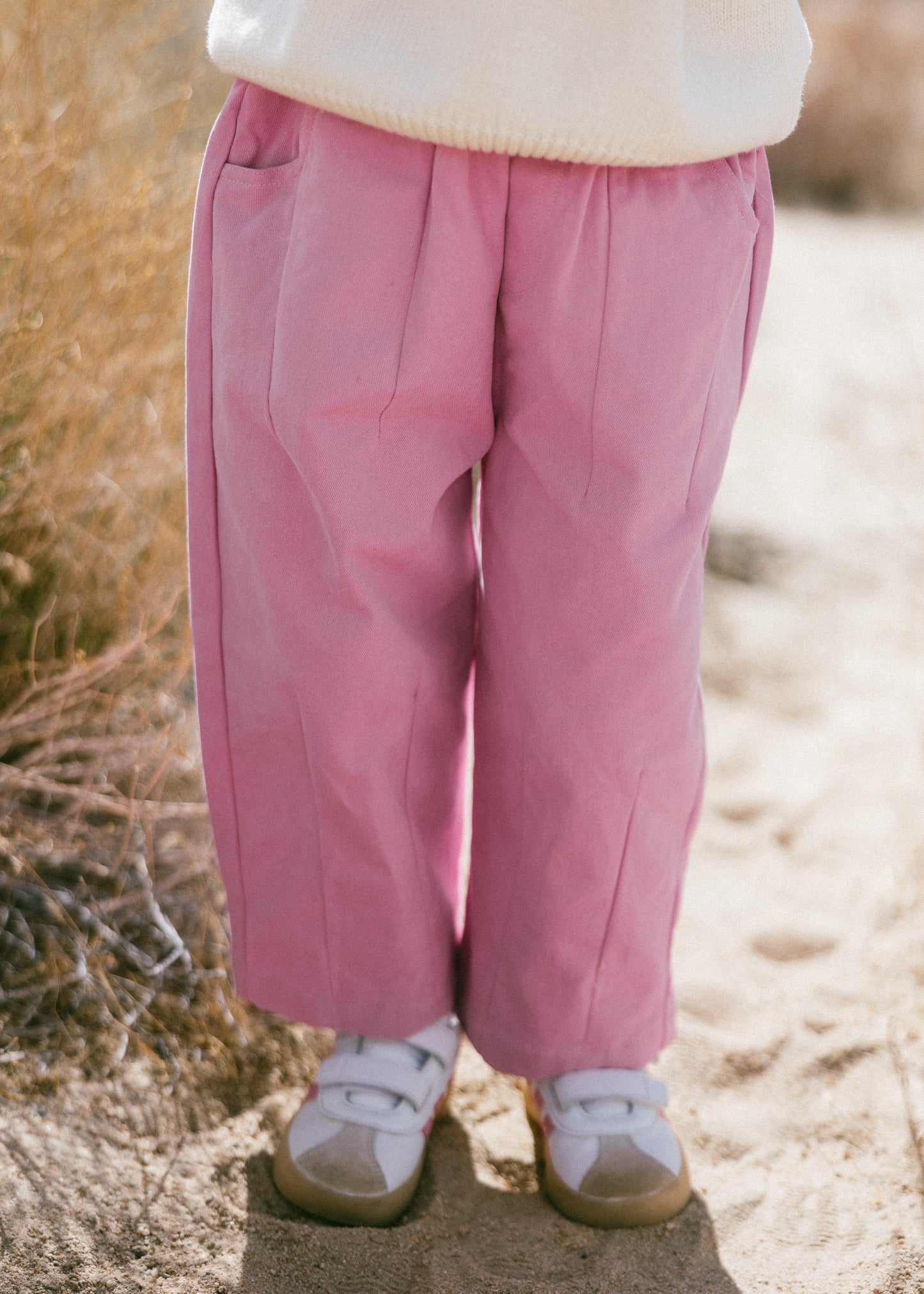 Pleated Twill Pant- Pink