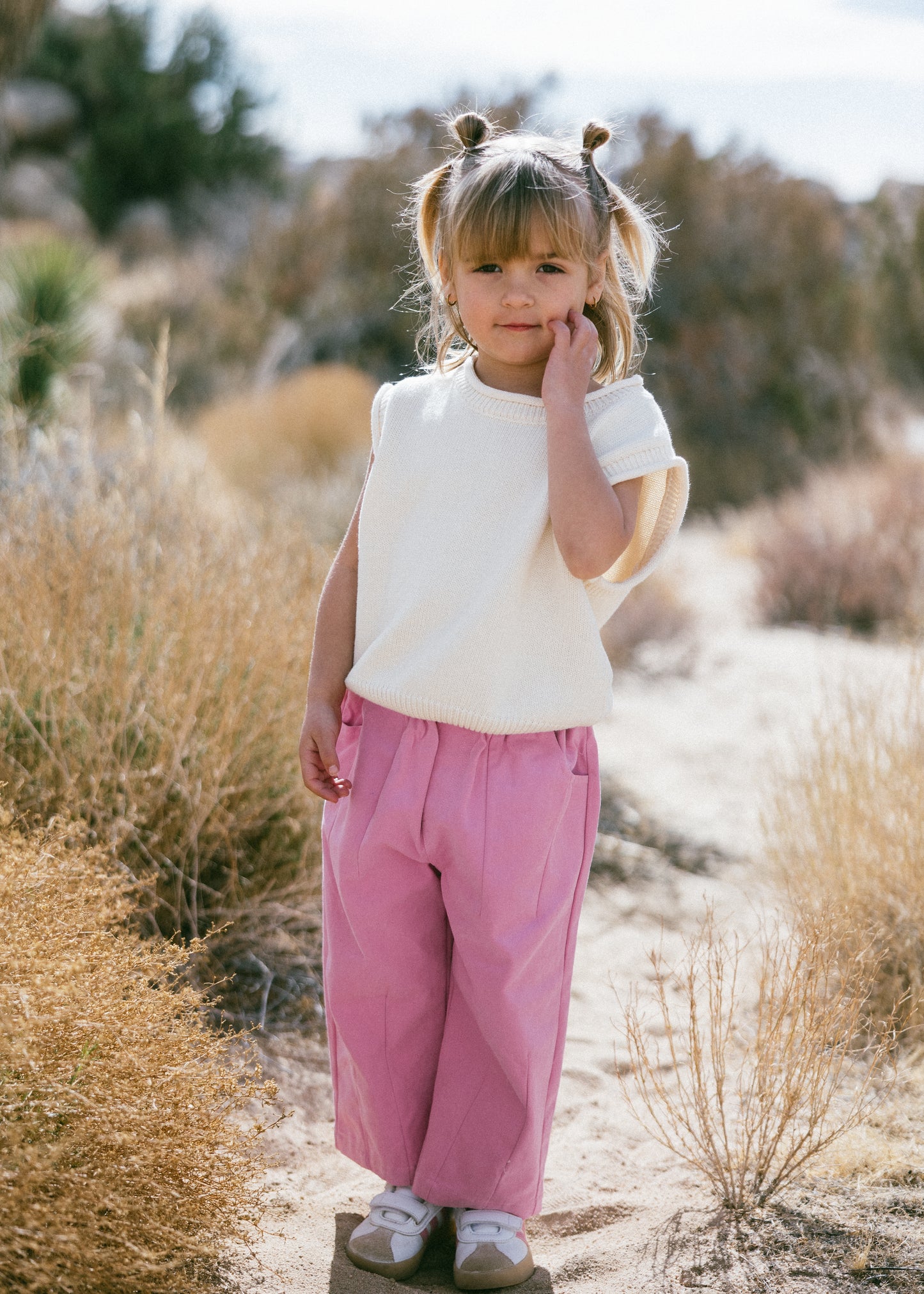 Pleated Twill Pant- Pink