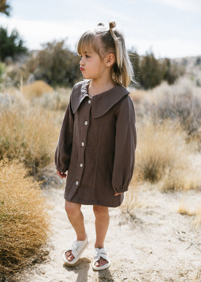 Muslin Button Down Dress- Dark Brown