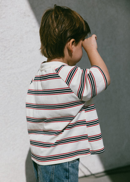 Baggy Tee- Striped- Navy & Red