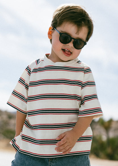 Baggy Tee- Striped- Navy & Red