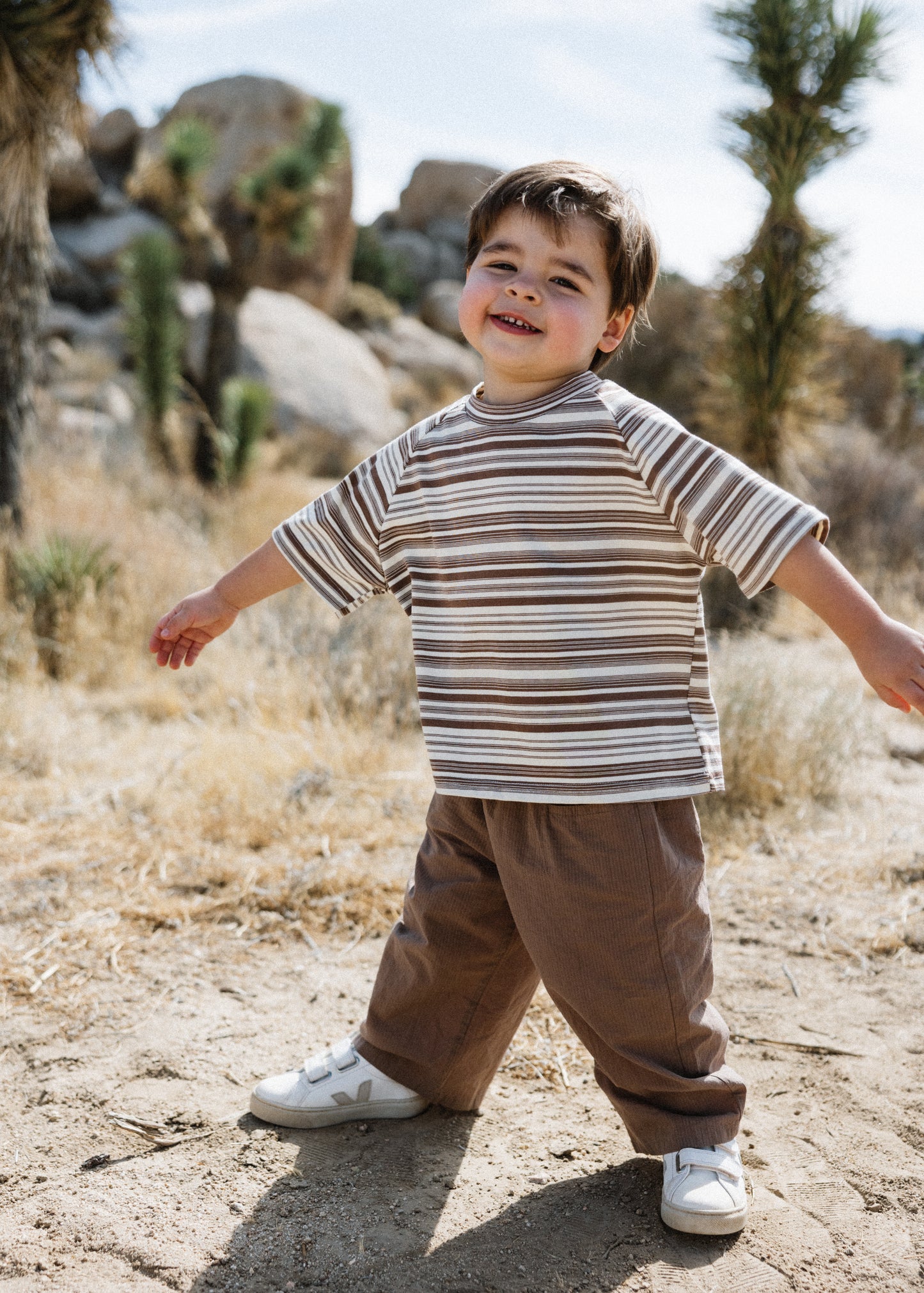 Baggy Tee- Striped- Brown