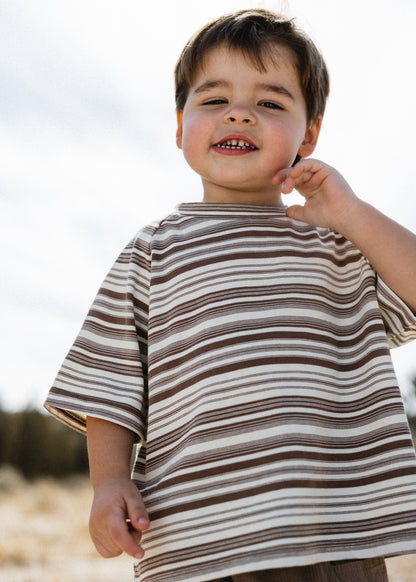 Baggy Tee- Striped- Brown