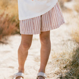 Cotton/Linen Striped Shorts- Red