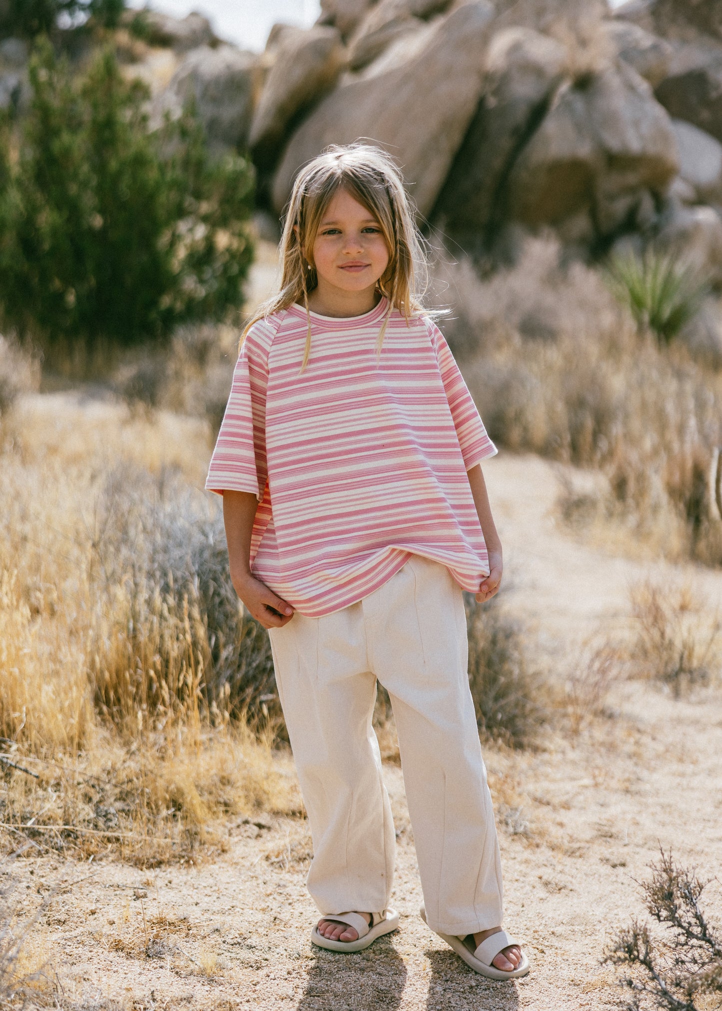 Baggy Tee- Striped- Pink