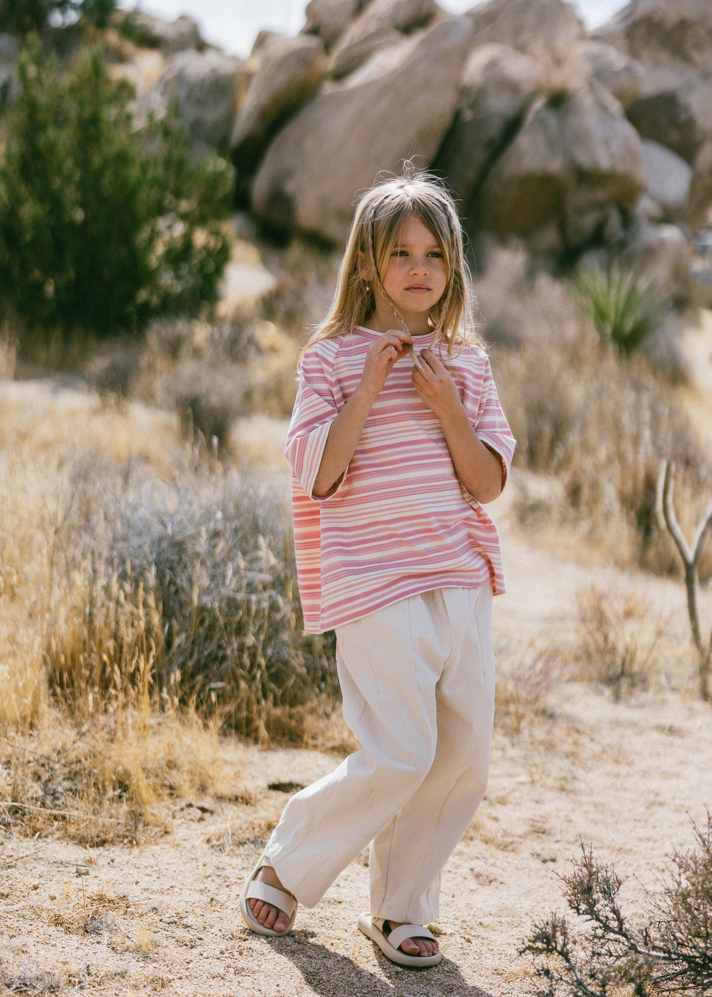 Baggy Tee- Striped- Pink