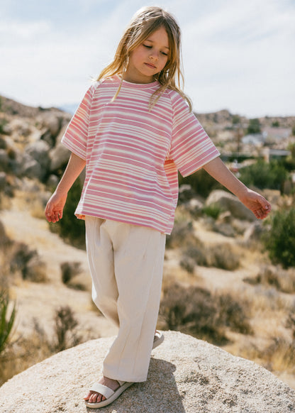 Baggy Tee- Striped- Pink