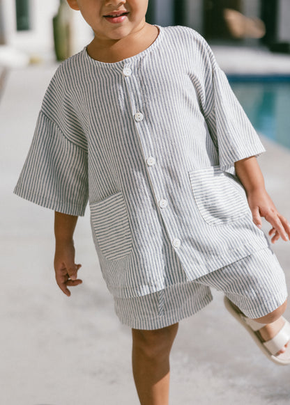 Striped Cotton Linen Set- Buttoned