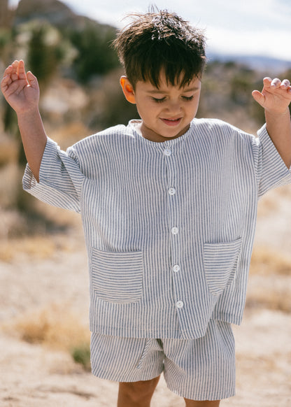 Striped Cotton Linen Set- Buttoned