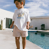 Cotton/Linen Striped Shorts- Red