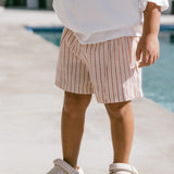 Cotton/Linen Striped Shorts- Red