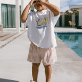 Cotton/Linen Striped Shorts- Red