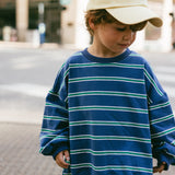 Lightweight Striped Crewneck- Blue