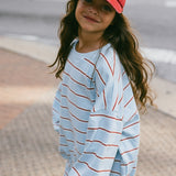Lightweight Striped Crewneck- Light Blue