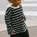 Heavyweight Striped Long Sleeve- Black