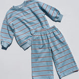 Lightweight Striped Crewneck- Light Blue