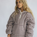 Half Zip Pullover- Gingham- Light Purple
