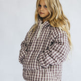 Half Zip Pullover- Gingham- Light Purple